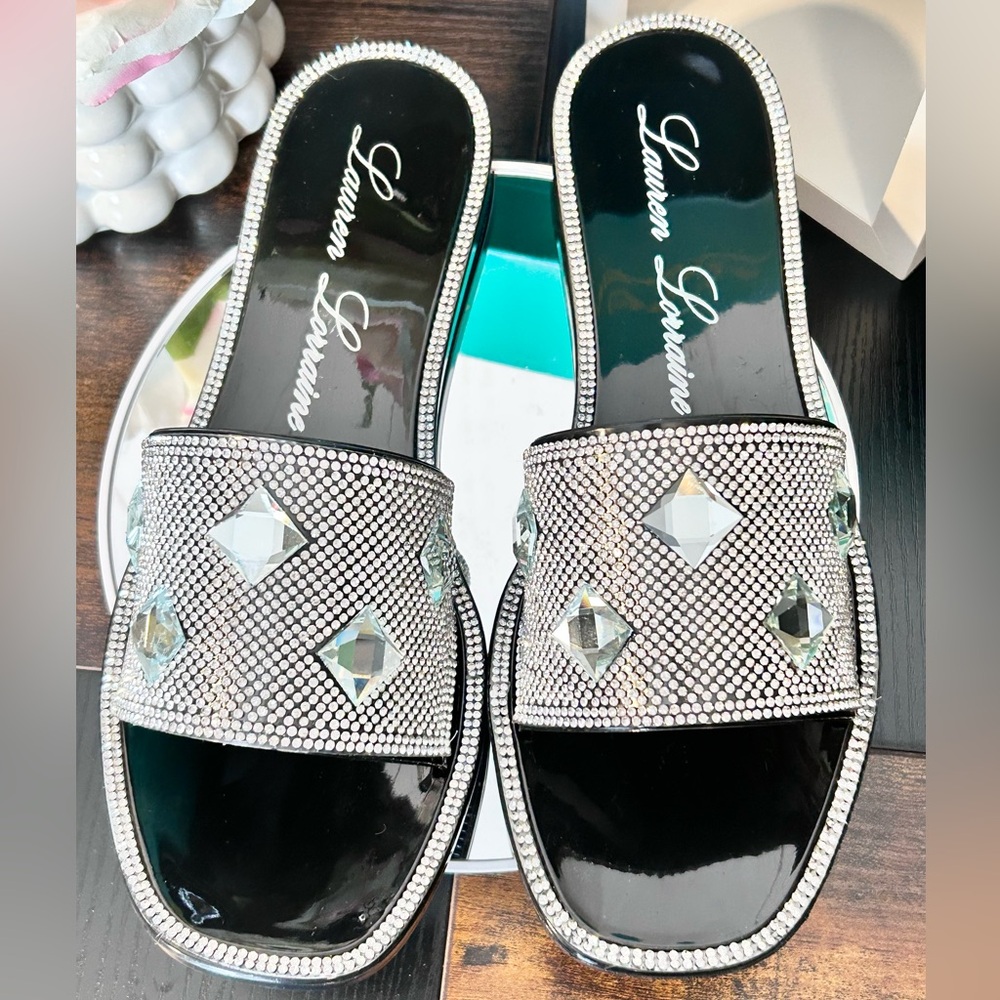 Lauren Lorraine Black and Rhinestone Bianca Sandals NIB from Nordstrom